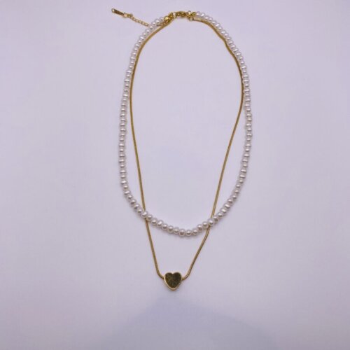 Double pearly heart necklace